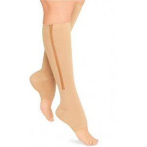 Vrouwen Mannen Rits Compressie Zip Been Ondersteuning Knie Kousen Sox Open Teen S/M//L/Xl