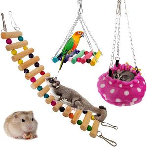 3 stks/set Huisdier Huis Opknoping Bed Trappen Swing Speelgoed voor Suiker Zweefvliegtuig Hamster Rat huisdier vogel hamster kleine dier swing ronde bed set