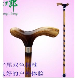 Fabriek directe verkoop Twee kleuren van king kong hout met platte staart beuken massief cane outdoo effen houten walking stok vroomheid hoofd