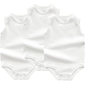 3 Stks/set Zomer Baby Romper Eenvoudige Pure White Bodysuit Vest Kleding Katoen Mouwloze Kledingstuk Jongen Meisje Jumpsuit