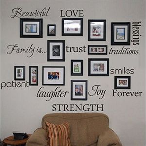 Familie Zegen Liefde Patiënt Vreugde Glimlach Quotes Zwart Fotolijst Muursticker Woonkamer Slaapkamer Home Decor Muurschildering Decal Art