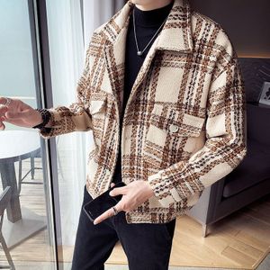 Herfst Winter Koreaanse Stijl Korte Wollen Jas Plaid Losse Wollen Jas Erkek Mont Hommes Veste Mens Wol Trenchcoat jas