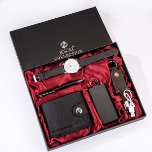 Xsvo Horloge Mannen Horloge Heren Polshorloge Unieke Mens 5 Stks/set Boutique Set Portemonnee + Power Bank + sleutelhanger + Horloge + Pen