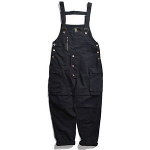 Safari Stijl! Multi-Pocket Bib Overalls Mannen Streetwear Jumpsuits Baggy Werk Cargo Broek Mannen Effen Kleur Bib Broek