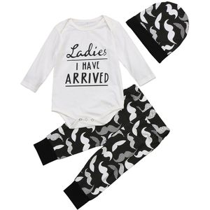 Dames I Hebben Aangekomen Pasgeboren Baby Boy Kleding Met Lange Mouwen Katoenen Romper Tops + Lange Broek Hoed Outfits Kinderkleding set