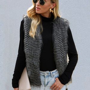 Vrouwen Vest Pauw Haar Kleur Winter Europa Amerika Gestreepte Zwarte Kleding Plus Size Slim Casual Faux Fur jas