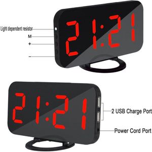 Modern Digitale Snooze Alarm Bureauklok Met Telefoon Recharge Usb Poorten Led Spiegel Kantoor Destop Klokken Tafel Horloge Slaapkamer