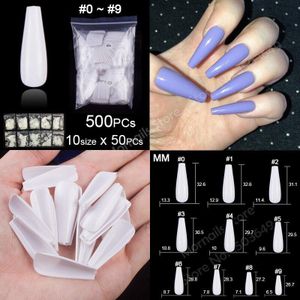 100 Stuks Per Doos, 500 Stks/zak Lange Doodskist Ballerina Kunstnagels 10 Maten Nep Nagels Niet Dunne Platte Vorm Volledige Cover Diy Acryl