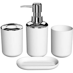 4 Stuks Plastic Badkamer Accessoire Set, Bad Wc Borstel Accessoires Set Met Tandenborstelhouder, Tandenborstel Beker