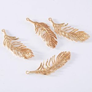 6Pcs 12X36Mm 24K Champagne Goud Kleur Messing Feather Charms Hangers Diy Sieraden accessoires