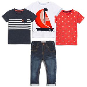 4 stuks Zomer Kinderkleding Pak Korte Mouw Ronde Kraag Trui T-shirt Broek Jeans Pak Casual Tops Blouse Kleding Set