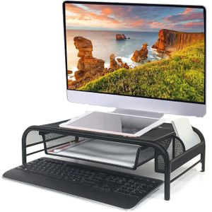Metalen Bureau Monitor Stand Riser Met Organizer Lade Laptop Computer Opslag Plank & Screen Houder