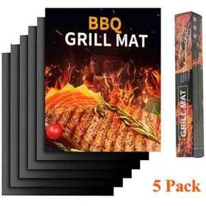 Bbq Grill Mat, non Stick Grill Mat Draagbare Herbruikbare Bbq Bakken Mat Outdoor Picknick Bbq Koken Pad Barbecue Accessoires 5 Pack