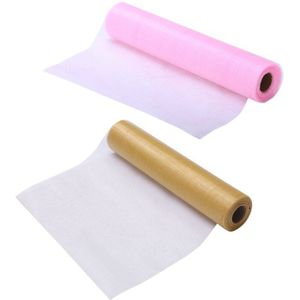 2 Roll 26M X 29Cm Organza Roll Sash Stof Stoel Cover Bows Tafelloper Sjerpen Swags Voor Bruiloft party, goud & Roze