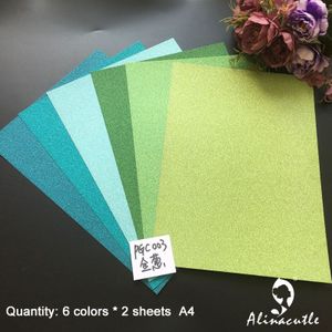 6 kleuren x 2 vel cardstock papier karton Groene Kleur Shades Glitter A4 250gsm Papier DIY Scrapbooking papier pack alinacraft