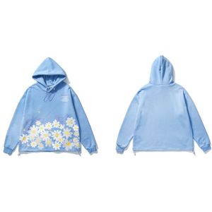 Gonthwid Graffiti Daisy Bloemen Bloemenprint Fleece Hoodies Sweatshirts Heren Harajuku Ongedwongen Losse Hooded Tops Uitloper Mannelijke