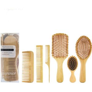 6 Stuks Bamboe Kammen Set Gezonde Paddle Hoofdhuid Haarborstel Bamboe Kussen Hoofd Massage Borstel Haarverzorging