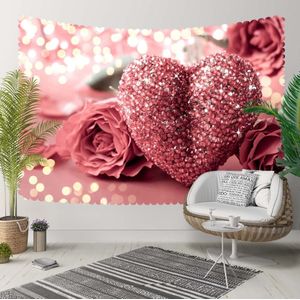 Anders Roze Witte Diamant Harten Rozen Bloemen Liefde 3D Print Decoratieve Hippi Bohemian Muur Opknoping Landschap Tapijt Muur Art