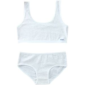 Kids Tieners Meisjes 2Pcs Sport Ondergoed Set Geribbelde Effen Kleur Letters Label Brede Band Training Beha En Hipster Slipje