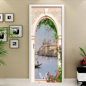 3D Creatieve Europese Bogen Architectuur Stad Mural Slaapkamer Deur Decor Stickers Behang Pvc Zelfklevende 3D Afneembare Decals