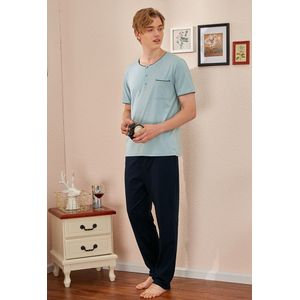 Lente Zomer Homewear Mannen Casual Pyjama Sets Mannelijke Katoen Nachtkleding Pak Mannen Korte Mouw O-hals Kraag T-shirt & broek
