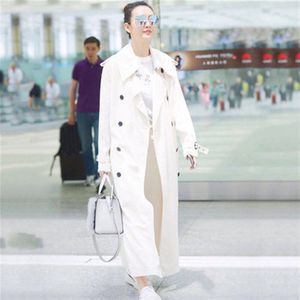 Lange Witte Trenchcoat Vrouwen Lente Herfst Mode Double-Breasted Slanke Lange Mouw Windjack Vrouwelijke Bovenkleding