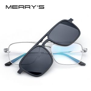 Merrys 2 In 1 Magneet Gepolariseerde Clip Bril Frame Mannen Optische Clip Bril Voor Mannen Vierkante Brillen S2301