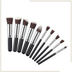 10Pcs Normale Kabuki Make-Up Borstel Set Zwart 10Pcs Borstels Elke Set
