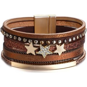 Allyes Rhinestone Star Charm Lederen Armbanden Voor Vrouwen Boho Multilayer Punk Klinknagel Brede Wrap Armband Vrouwelijke Sieraden
