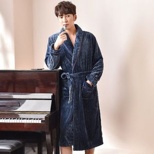 Winter Flanel Thuis Kleding Badjas Mannen Verlengd Pluche Sjaal Badjas Mannelijke Lange Mouwen Spa Robe Coat Coral Fleece Pyjama