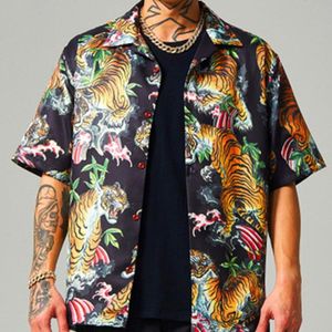 Print Shirts Mannen Zomer Tijgerprint Tropische Bloemen Zomer Camisa Turn-Down Kraag Korte Mouw Casual Dress Shirts Mannelijke MCS101