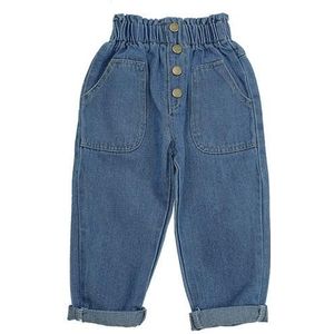 Herfst Baby Meisjes Denim Broek Kinderen Kids Solid Jeans Hoge Taille Met Bottons Leuke Meisjes Jeans