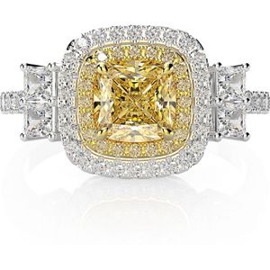 Cmajor Sterling Zilveren Synthetische Diamant Sieraden Temperament Elegante 14Ctcubic Zirkoon Geel Vierkant 6*6Mm Classic Ring Voor vrouwen
