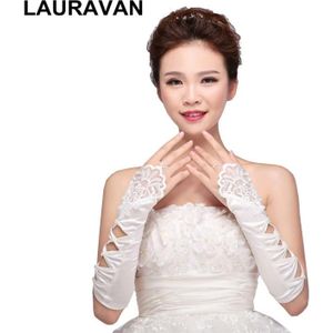 1 paar Bruid Rood Wit Elegante Opera Korte Handschoenen Vingerloze Kant Satijn Vrouwen Meisjes Avond Prom Feest Bruiloft Accessoires