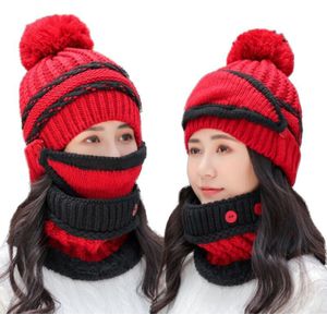 Fisvds 3 Stks/set Mode Vrouwen Winter Gebreide Muts Verdikte Wollen Cap Met Warme Masker En Sjaal