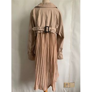 Effen Kleur Vrouwelijke Windjack Jassen Koreaanse Geplooid Chiffon Splice Uitloper Losse Trenchcoat Voor Vrouwen Dunne Mantel