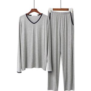 Mannen Modale Pyjama Nachtkleding 2 Stuks Shirt & Broek Lente Mannelijke Pijamas Pyjama Pj Pak Losse Homewear V-hals night Slijtage Xl