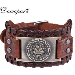 Dawapara Lun Symbolvintage Armbanden Voor Mannen Handgemaakte Bruine Brede Lederen Armbanden Voor Man Amulet Sieraden BROWNB109576-9-W-L