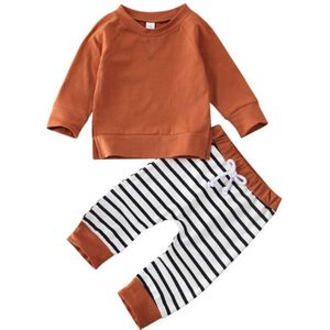 Peuter Kids Baby Boy Kleding Sets Solid Top T-shirt Gestreepte Lange Broek 2 Stuks Outfit Set Kleren 0-24Months