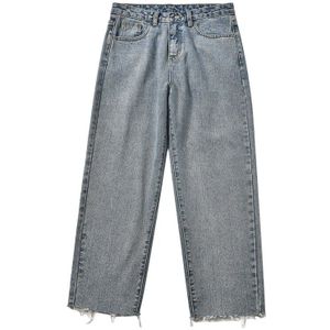 Retro Ruwe Rand Jeans Koreaanse Stijl Kleding Losse Straight Leg Jeans Mode Wijde Pijpen Broek Kpop Denim Broek Mannen kleding