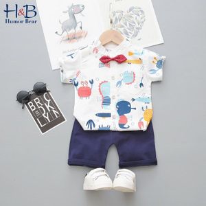 Humor Beer Jongen Zomer Kleding Sets Koreaanse Leuke Cartoon Shirt + Shorts + Vlinderdas 3Pcs Sets jongens Baby Kids Kinderen Kleding