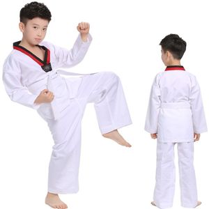 Wit Taekwondo Uniformen Wtf Karate Judo Taekwondo Dobok Kleren Kinderen Volwassen Unisex Lange Mouw Tkd Kleding