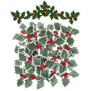 60Pcs Kunstmatige Holly Berry Met Groene Bladeren Voor Kerst Jaar Taart Toppers Craft Verjaardag Bruiloft Decoraties