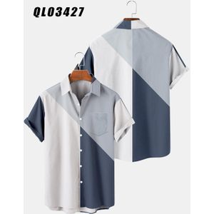 Mannen Korte Mouwen Revers Shirt Grote Maat Gestreepte Eenvoudige 13 3D Printing Mannen Shirt Met Zakken