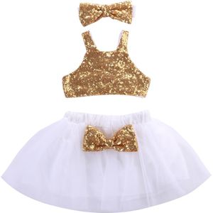 Citgeett Kerstmis Peuter Kids Baby Meisje Pailletten Tops + Tutu Kant Wit Rokken 3Pcs Outfits Set Boog Gouden Kleding ss