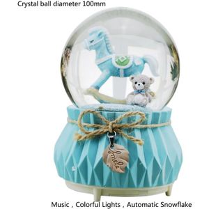 Muziek Doos Houten Paard Elanden Sneeuw Licht Lichtgevende Kristallen Bol Muziek Dozen Home Decor Ornament Voor Kids