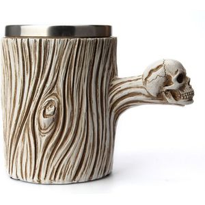 Gothic Resin Stainless Steel Skull Skeleton Goblet Tribal Skull Halloween Party Decorative Whiskey Cup Cocktail Glasses