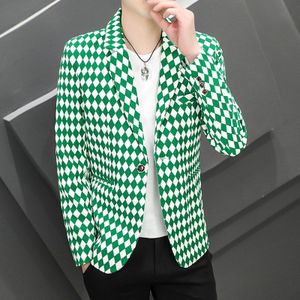 2022 Plaid Mannen Blazers Vintage Business Casual Jasje Slim Fit Street Wear Sociale Jacket Wedding Bruidegom Jurk Jas