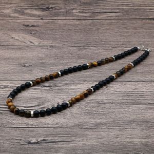 Eenvoudige Natuurlijke Tiger Eye Stone Mens Bead Kettingen Surfer Unieke Kralen Ketting Voor Mannen Cadeau Voor Hem SU-15