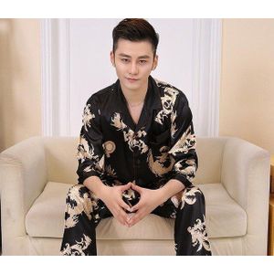Mannen 2 Stuks Lange Mouwen Shirt &amp; Broek Pyjama Rayon Casual Nachtkleding Chinese Stijl Print Dragon Pyjama Set Badjas L xl Xxl
